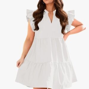 Summer Ruffle Short Sleeve V Neck Dress Tiered Swing A Line Babydoll Mini Dress